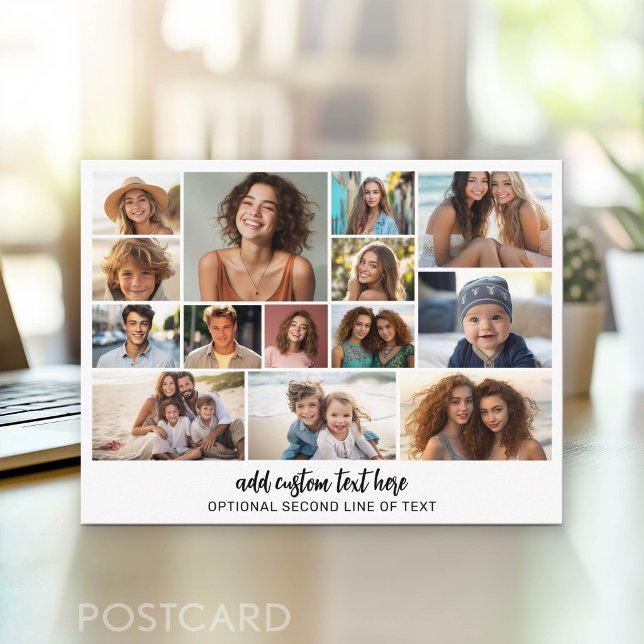 14 Fotokollage Grid - 2 Textrutor - svart vitt Vykort (Photo Postcard - Customize with your favorite photos)