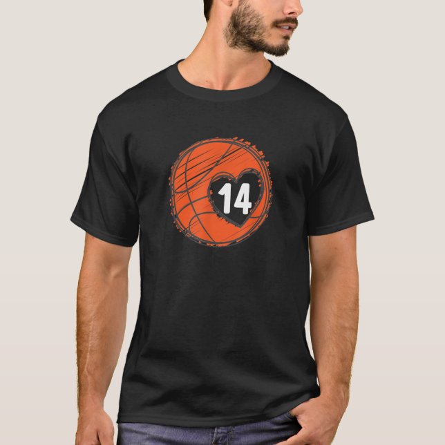 14 Nummer 14 Basketball Graphic som säger Boll Bba T Shirt (Framsida)
