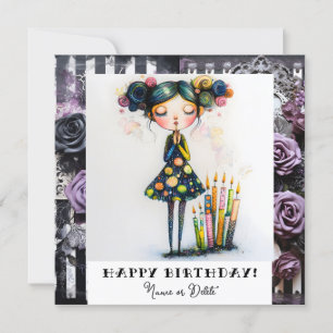 *_* 14 PHOTO NAMN Birthday Whimsical Gothic Inbjudningar