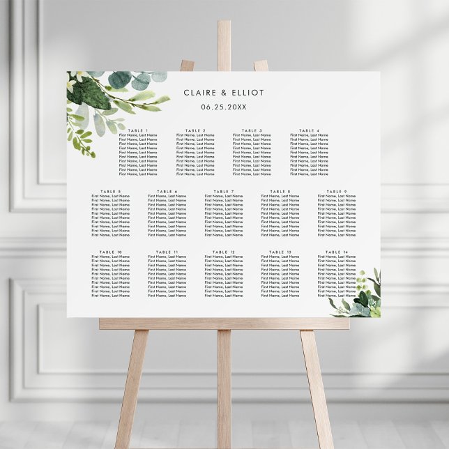 14 Sätesdiagram för Bord Eucalyptus Foliage Bröllo Poster (Skapare uppladdad)