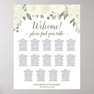 14 Sätesdiagram över ivoriansk vit Blommigt Bröllo Poster