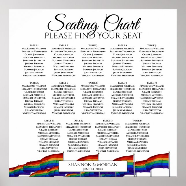 14 Table Gay Pride Flags Wedding Seating Chart Poster (Framsidan)