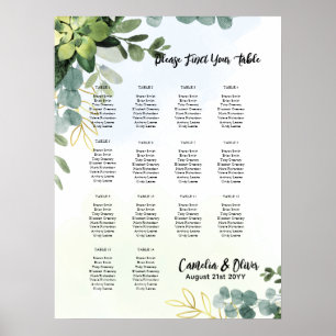 14 Table Wedding Seating Chart Greenery Eucalyptus Poster