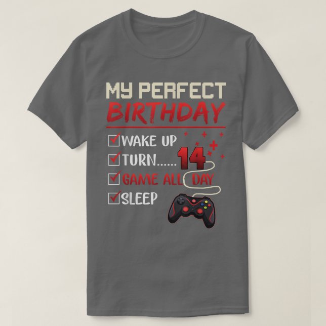 14 Year Old Gamer Gift Boy Teen 14th Perfect Birth T Shirt (Design framsida)