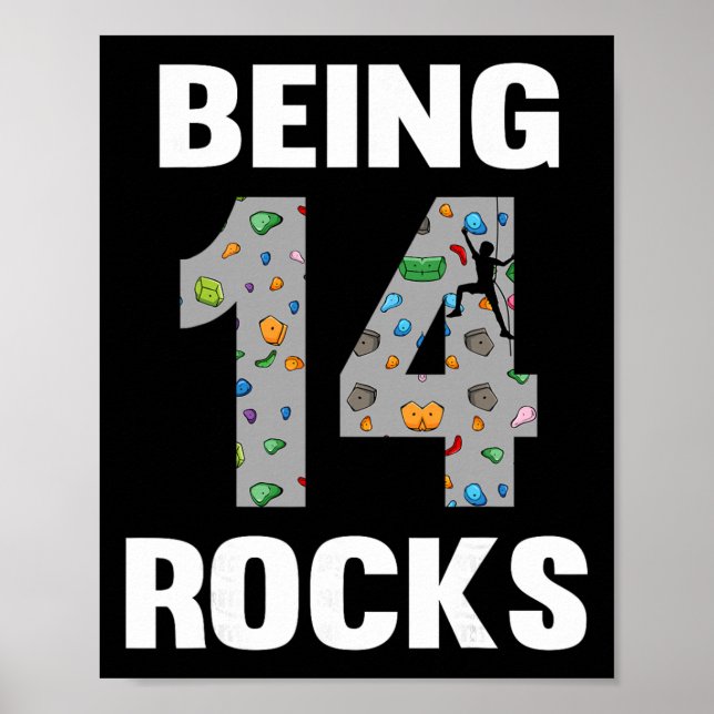 14 Year Old Rock Climber Birthday 14th Climber Bei Poster (Framsidan)