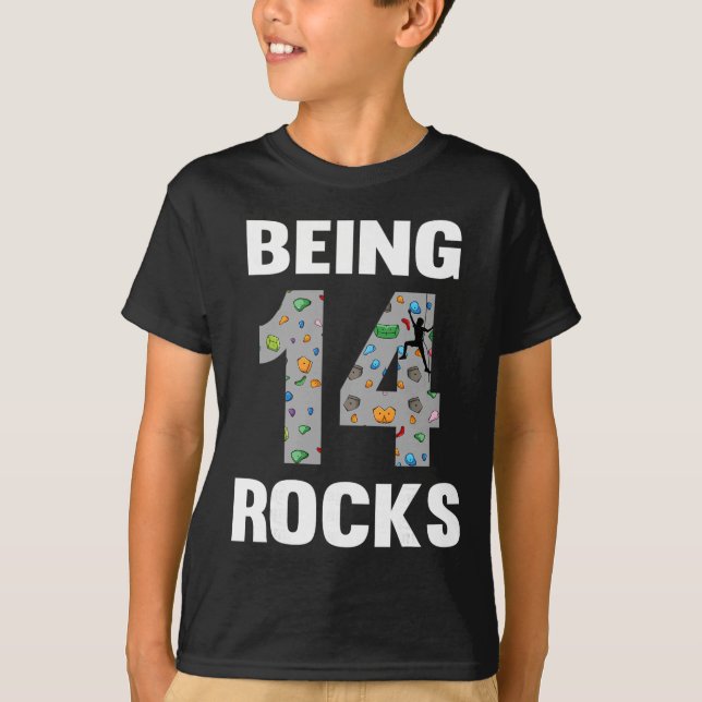 14 Year Old Rock Climber Birthday 14th Climber Bei T Shirt (Framsida)