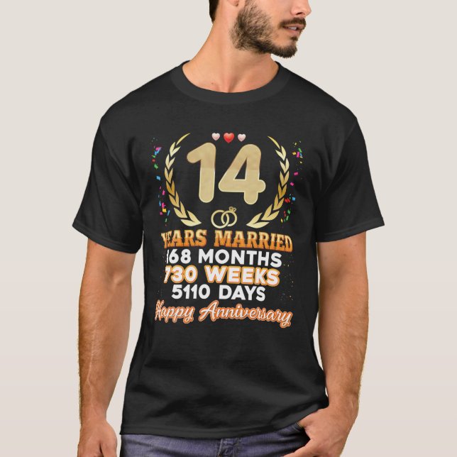 14 Years Married Happy 14Th Wedding Anniversary Co T Shirt (Framsida)