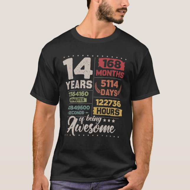 14 Years Of Being Awesome Retro Countdown 14Th Bir T Shirt (Framsida)