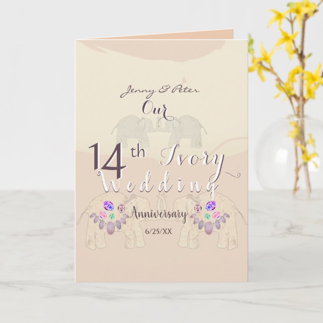 14th Anniversary Blank Folded Greeting Card Kort (Gul blomma)