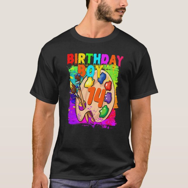 14th Birthday Boy Painting B Day 14 Year Old Party T Shirt (Framsida)