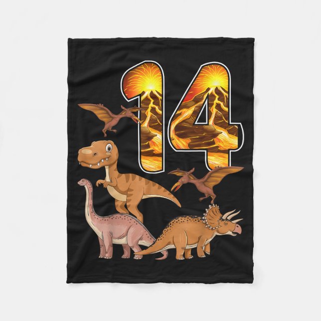 14th Birthday Dinosaur T-rex 14 Years Old Birthday Fleecefilt (Framsidan)