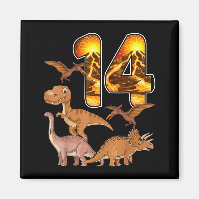 14th Birthday Dinosaur T-rex 14 Years Old Birthday Magnet (Framsidan)
