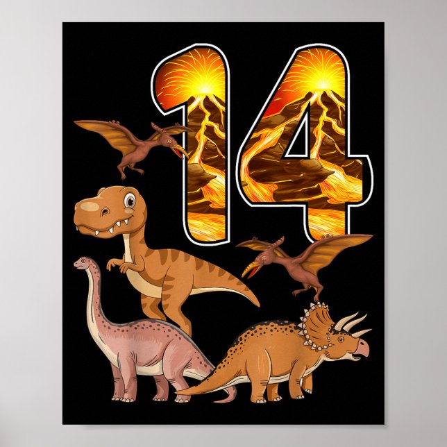 14th Birthday Dinosaur T-rex 14 Years Old Birthday Poster (Framsidan)