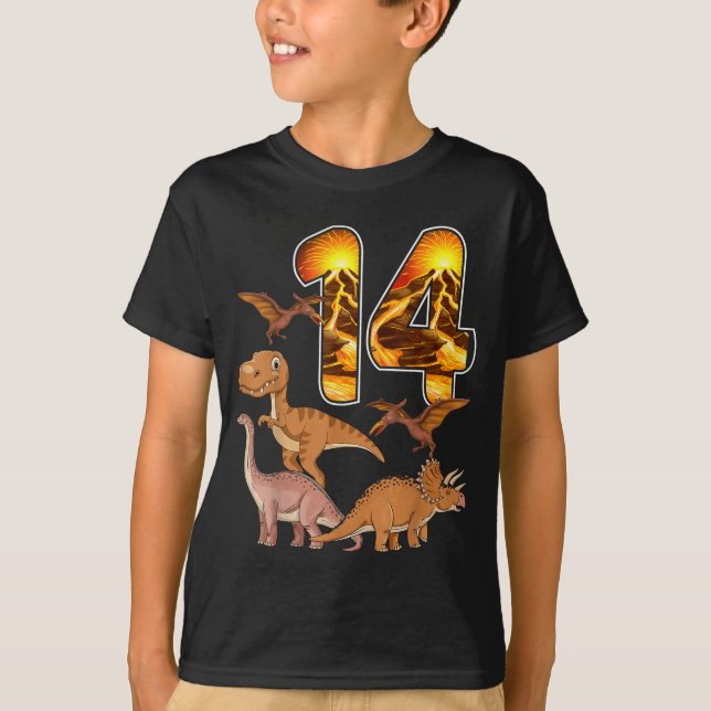 14th Birthday Dinosaur T-rex 14 Years Old Birthday T Shirt (Framsida)