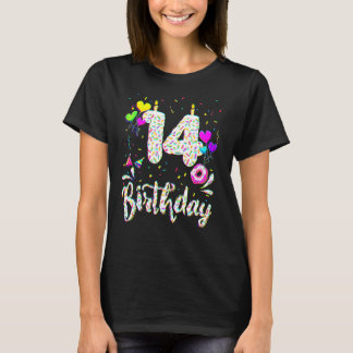 14th Birthday Girl Tee 14 Years Old Bday Doughnut