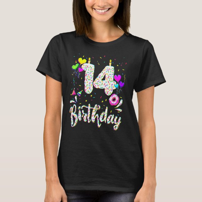 14th Birthday Girl Tee 14 Years Old Bday Doughnut  (Framsida)