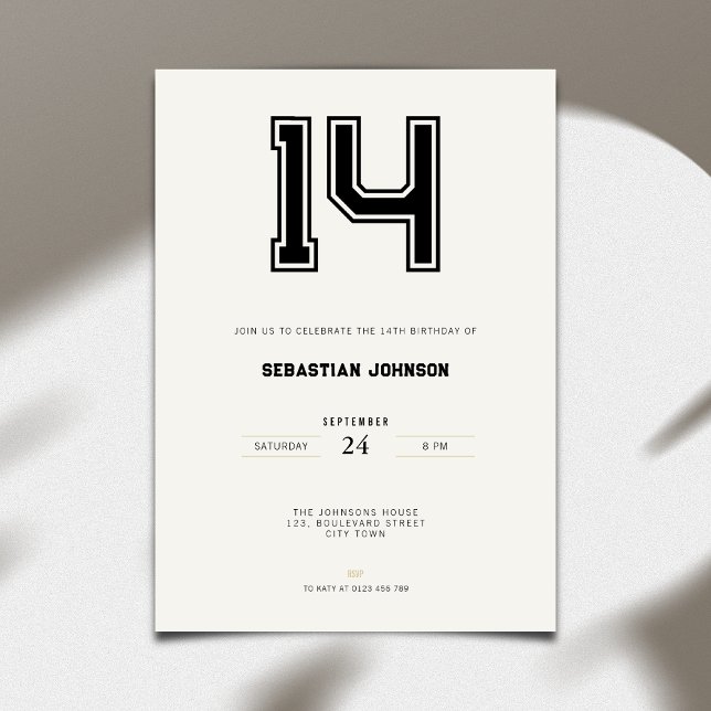 14th Birthday Invitation - Minimal Sport Style Inbjudningar (14th birthday invitation simple sport design for teenagers)