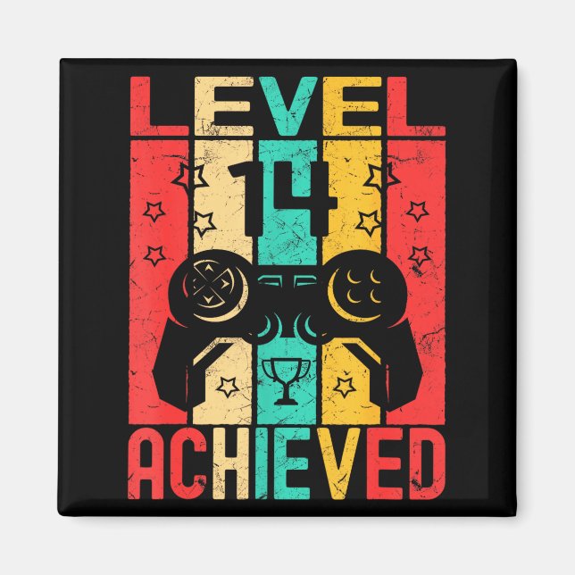 14th Birthday Level 14 Achieved Gamer Funny Birthd Magnet (Framsidan)