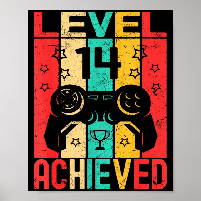 14th Birthday Level 14 Achieved Gamer Funny Birthd Poster (Framsidan)