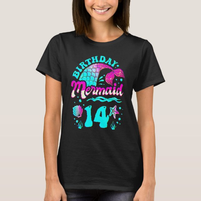 14th Birthday Mermaid 14 Years Ocean Theme Party F T Shirt (Framsida)