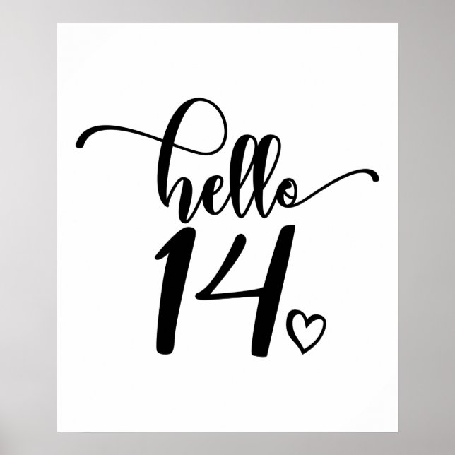 14th Birthday Women Hello 14 Cute 14 Years Old Poster (Framsidan)