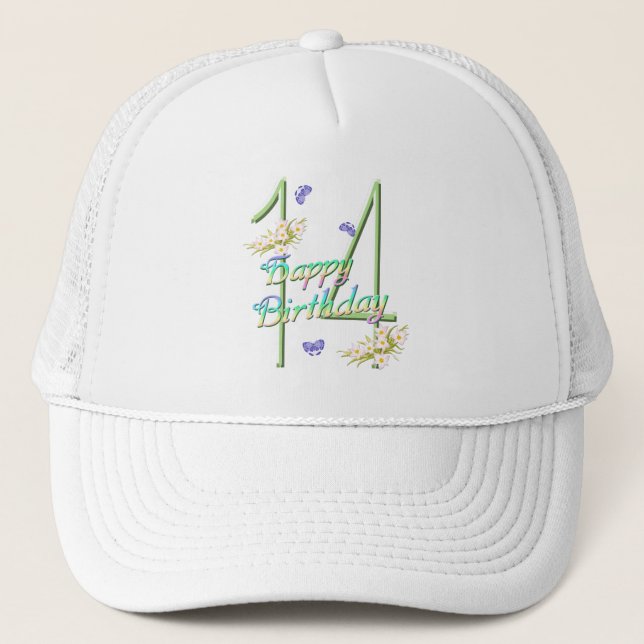 14th Hatt för födelsedagfjärilsträdgård Truckerkeps (Framsida)