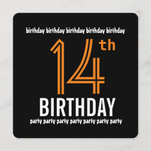 14th Modern orange och svart för födelsedagsfest Inbjudningar