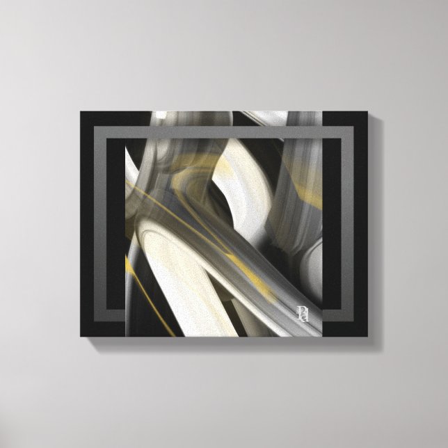14x11" Trend Abstract Art Canvas Black White Gold (Framsida)