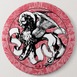 1500-talets Emblem Winged Lejon Knapp