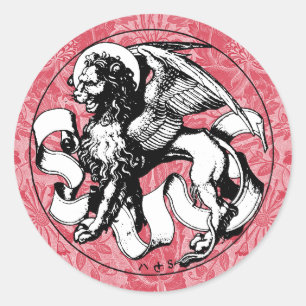 1500-talets Emblem Winged Lejon Runt Klistermärke