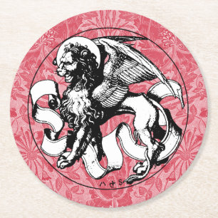 1500-talets Emblem Winged Lejon Underlägg Papper Rund