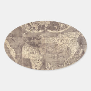 1507 Martin Waldseemuller World Map Ovalt Klistermärke