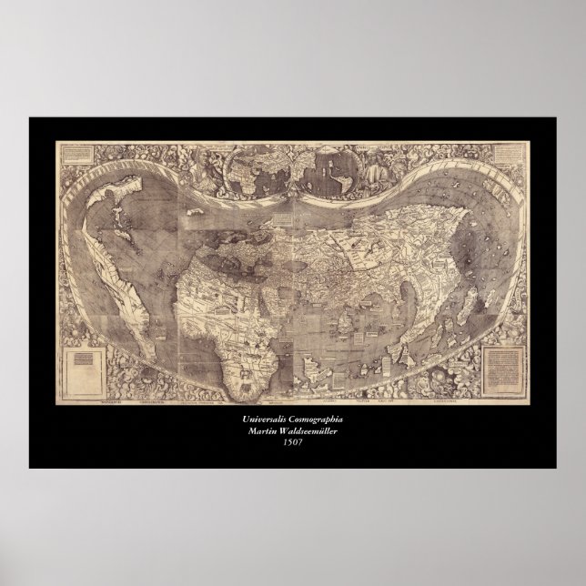 1507 Martin Waldseemuller World Map Poster (Framsidan)