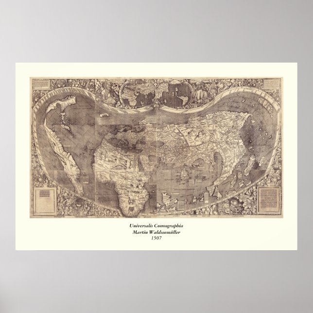 1507 Martin Waldseemuller World Map Poster (Framsidan)