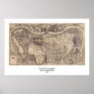 1507 Martin Waldseemuller World Map Poster