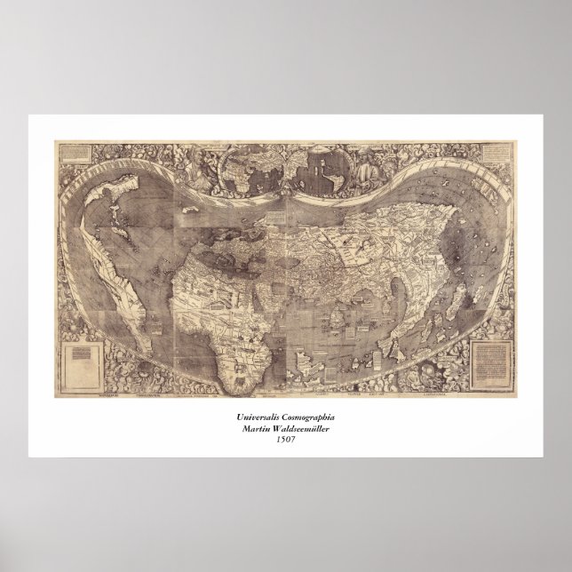 1507 Martin Waldseemuller World Map Poster (Framsidan)