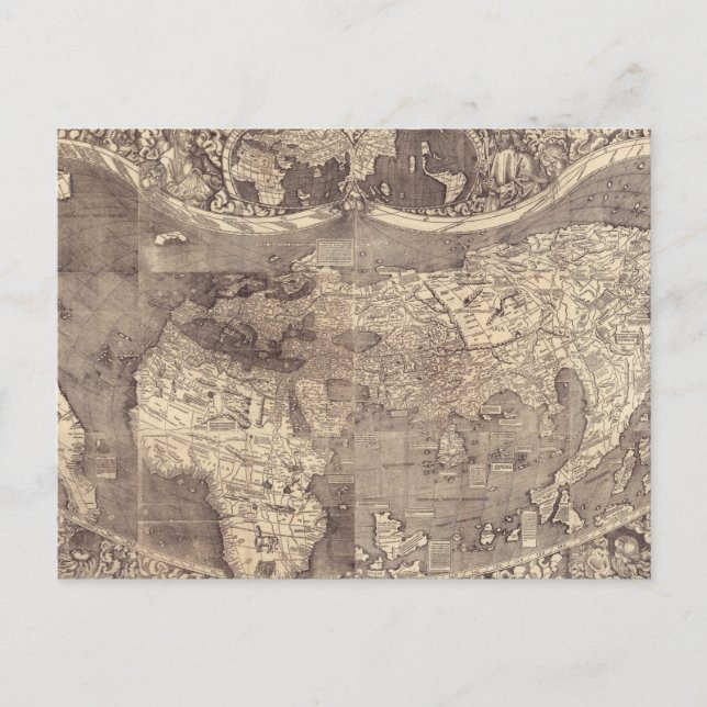 1507 Martin Waldseemuller World Map Vykort (Framsida)