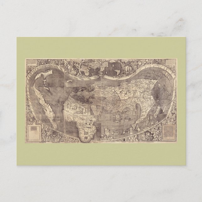 1507 Martin Waldseemuller World Map Vykort (Framsida)