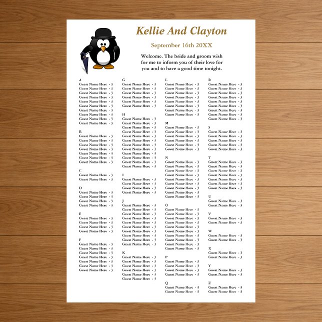 150 Funny Penguin Greeter Bröllop-sätesdiagram Poster (Skapare uppladdad)