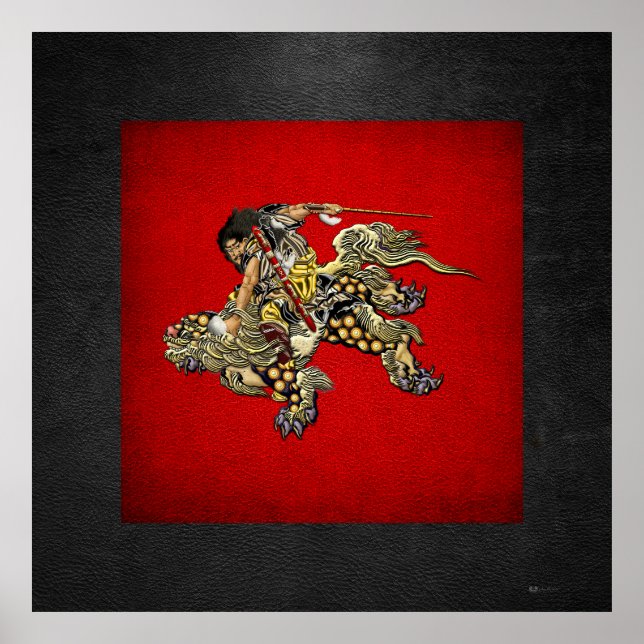 [150] Hokusai - Shoki Riding Shishi Lejon Poster (Framsidan)