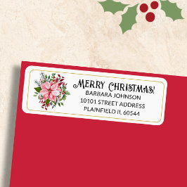 150 Pink Poinsettia Christmas Return Address Returadress Etikett