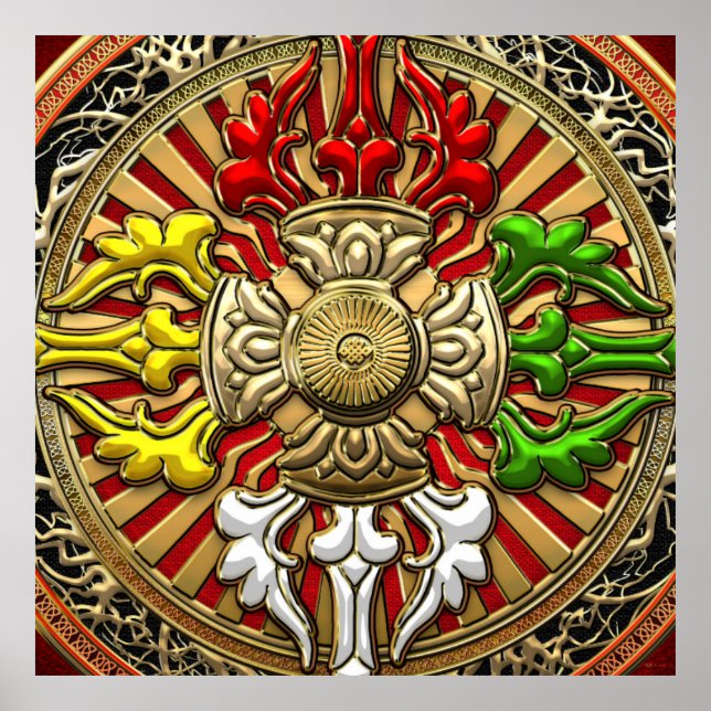 [150] Tibetansk Dubbla Dorje Mandala Poster (Framsidan)