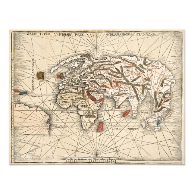 1513 World map by Martin Waldseemuller Fototryck (Framsidan)