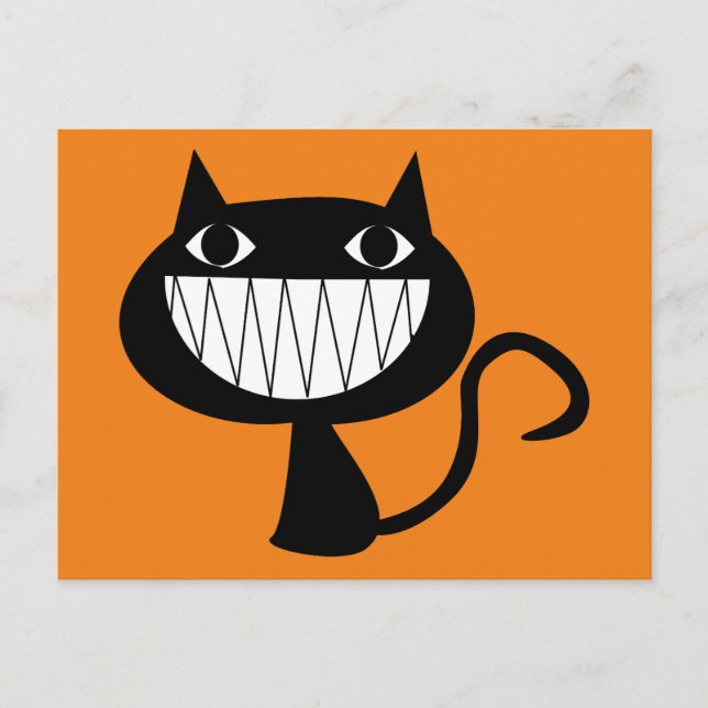 1546 BIG SMILES BLACK CAT TECKNAD LOGOTYP POSTCARD VYKORT (Framsida)