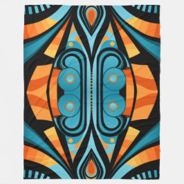 155 blå och orange mönster enkla former fleecefilt