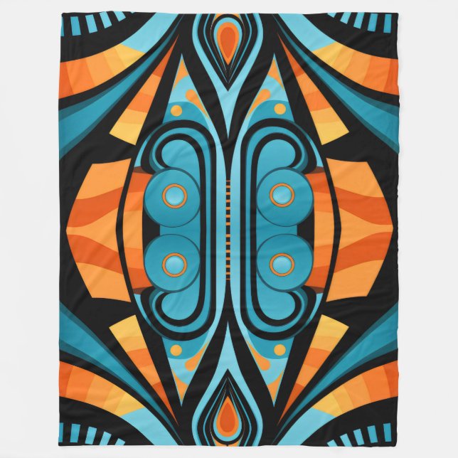 155 blå och orange mönster enkla former fleecefilt (Framsidan)