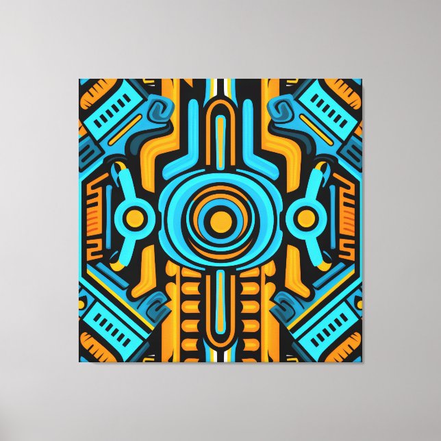 155 blå och orange symmetrisk mönster canvastryck (Framsida)