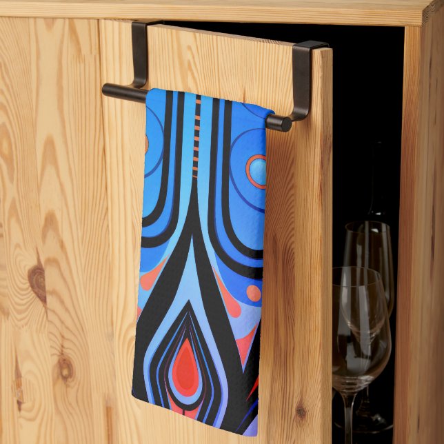 155 blå och röd mönster enkla former kökshandduk (Thirds Fold)