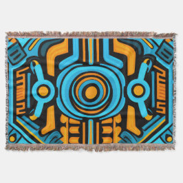 155 blått och orange symmetriskt mönster filt