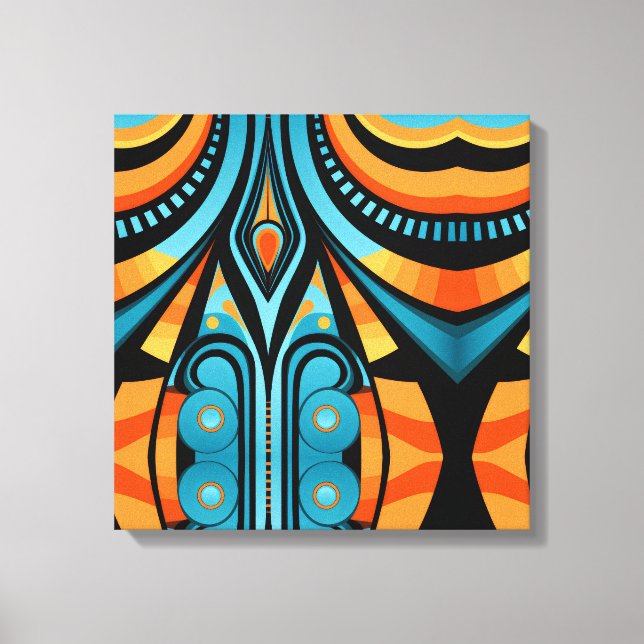 155 enkla former av blått och orange mönster canvastryck (Framsida)